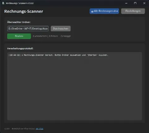 Oberfläche des Rechnungs-Scanners unter Windows