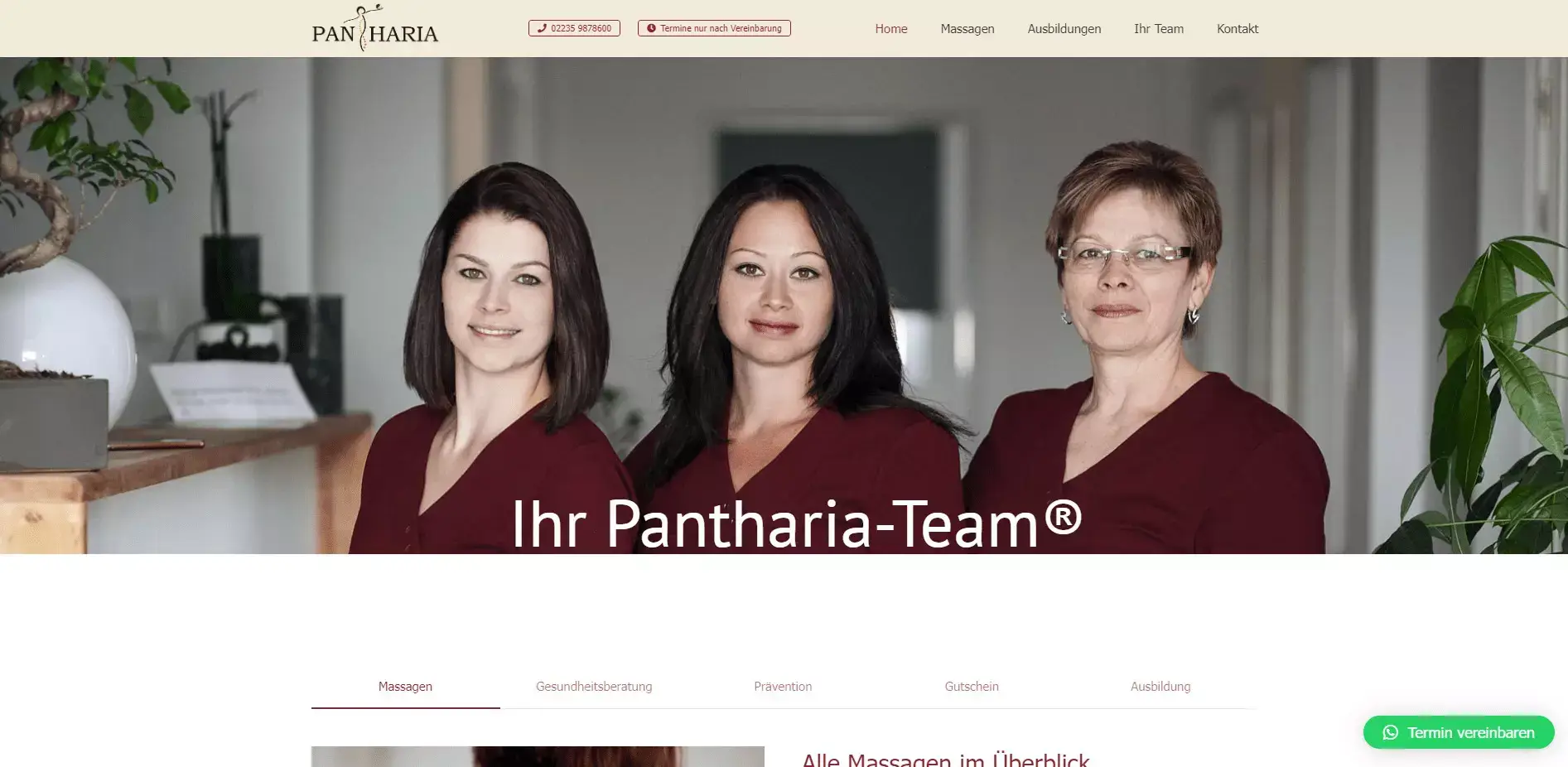 Website Pantharia Gesundheitszentrum