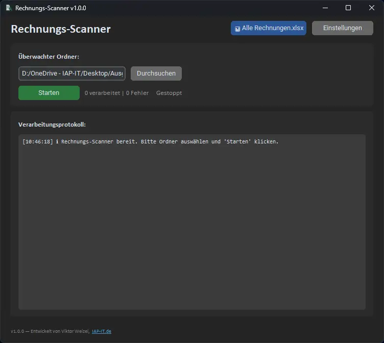 Rechnungs-Scanner Software, KI-basierte PDF-Rechnungserkennung mit automatischem Excel-Export